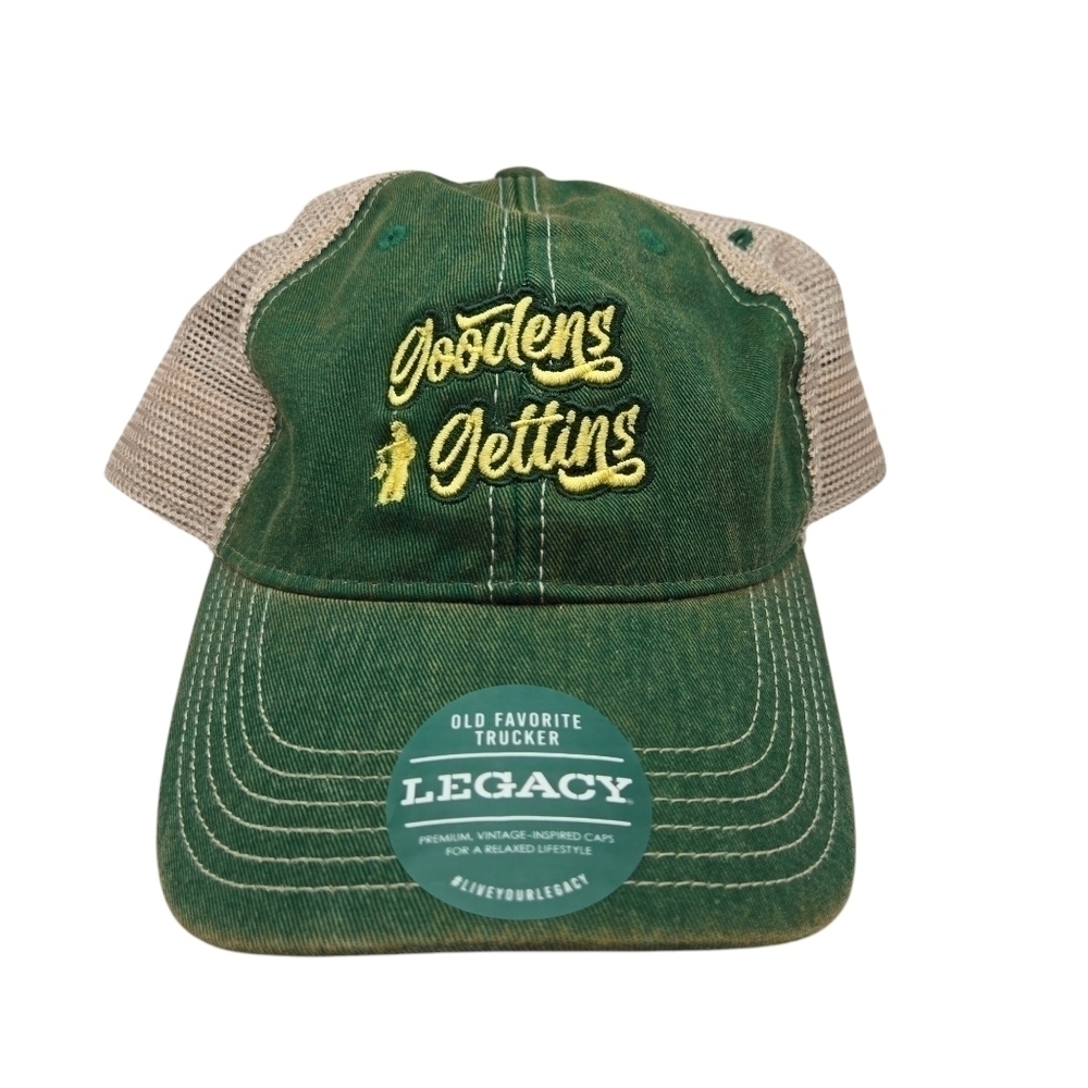 Legacy Mens Green Embroidered Goodens Gettins Old Favorite Fishing Trucker Hat